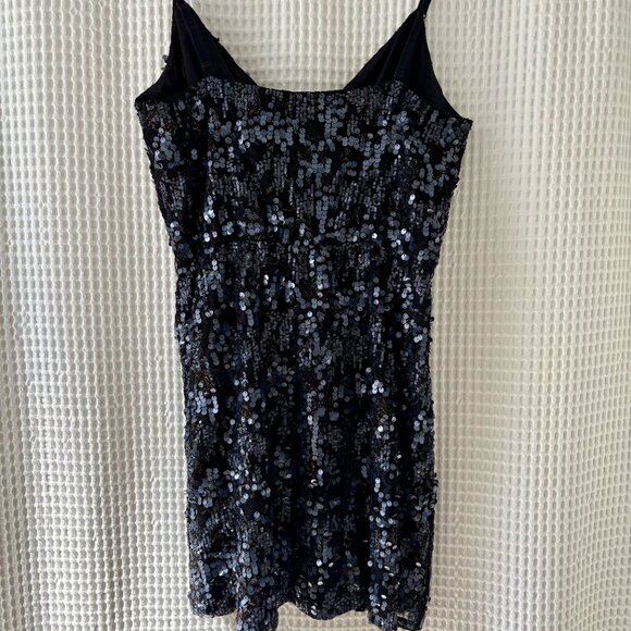 Express blue black sequined party dress size large going out fun sparkly - Picture 2 of 6